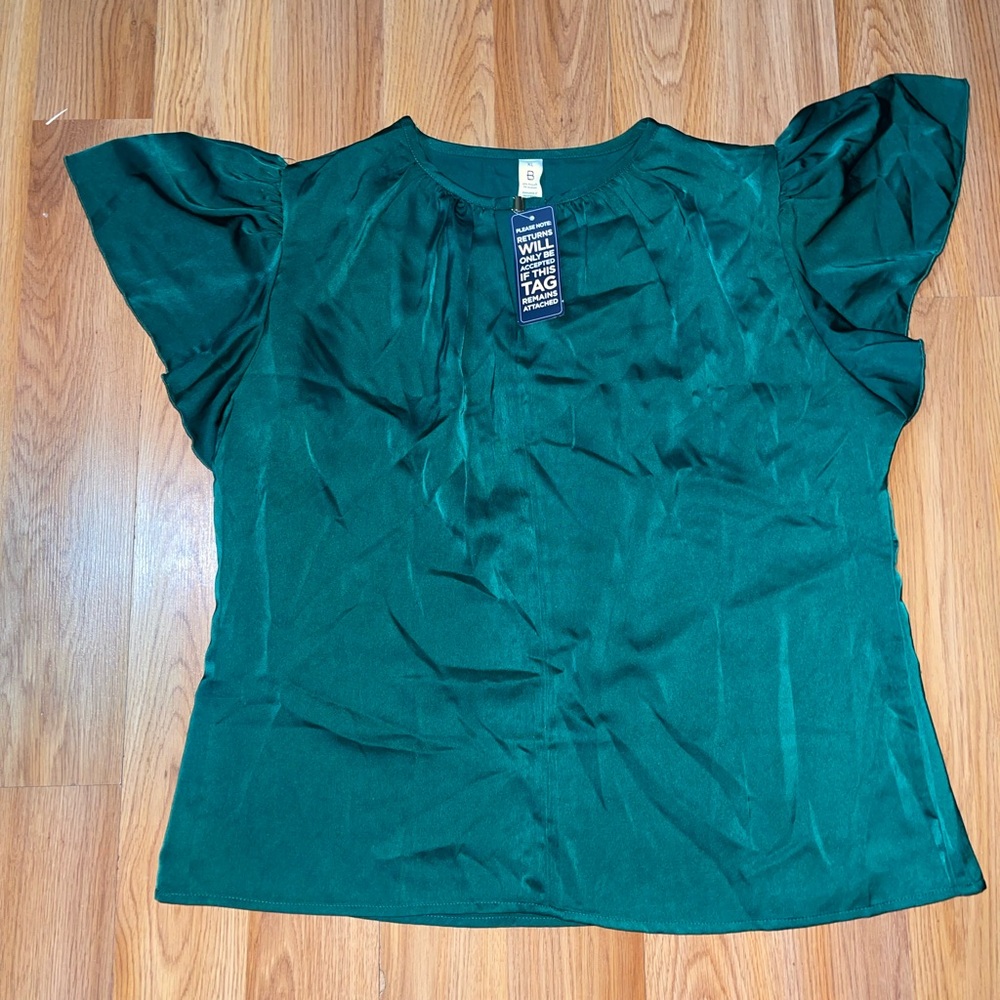 Chic Teal Women's Blouse with Ruffled Sleeves